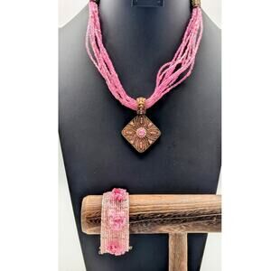 Lot of Two Pink Seed Bead Necklace & Bracelet Jewelry Pieces